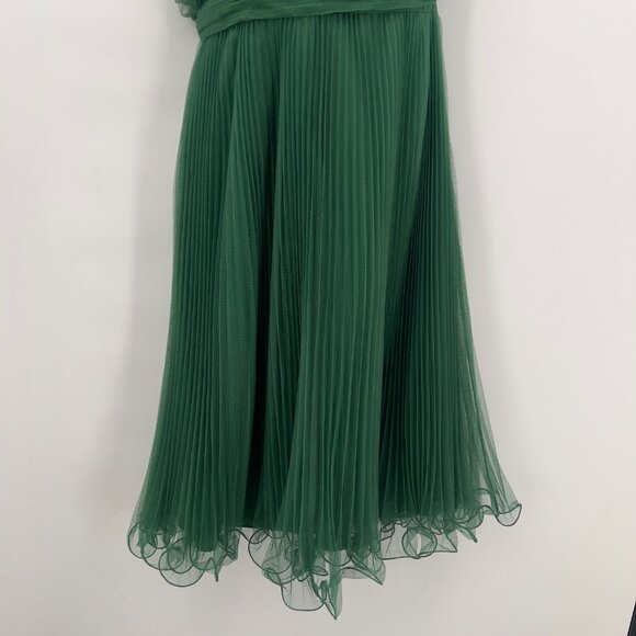 ASOS Women’s Green One-Shoulder Pleated Tulle Cocktail Holiday Midi Dress Size 8 - Picture 3 of 11